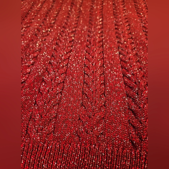 Athleta Crossroads Crew Sweater Red Cable Knit w/ Silver Flecks Womens Size Med - Picture 2 of 10